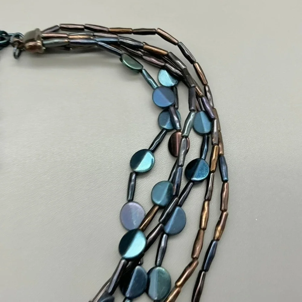 Chico's Necklace Womens Blue Multi-Strand Beaded Layered Statement 20-22 Inches